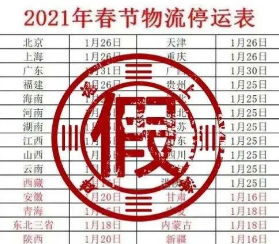 2021春节快递停发时间 2021年快递什么时候停运 2021年春节快递提前停运