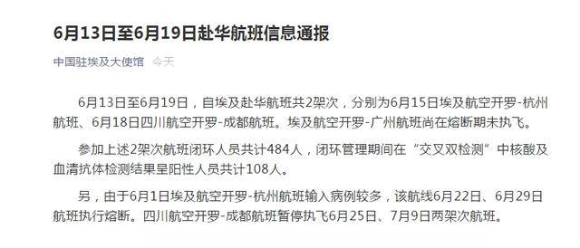 埃及赴华2架次航班108人检测阳性 埃及疫情最新情况最新消息